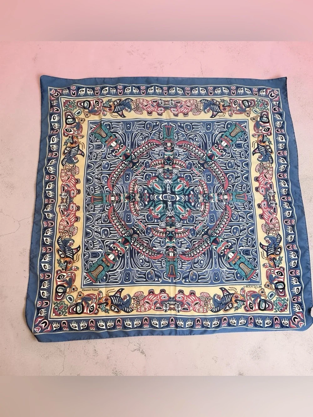 Vintage AESOTICA Eleanor Paine Silk Scarf - Totem Tribal Design Print